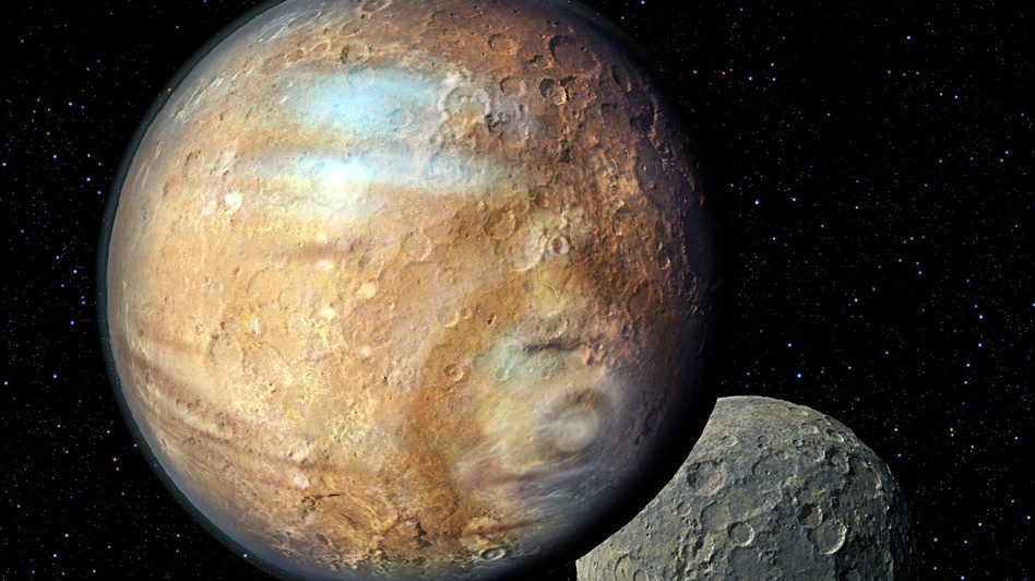This artist's illustration shows Pluto and one of its moons, Charon. A global consortium of astronomers sets the rules for naming things like asteroids and moons throughout the solar system.